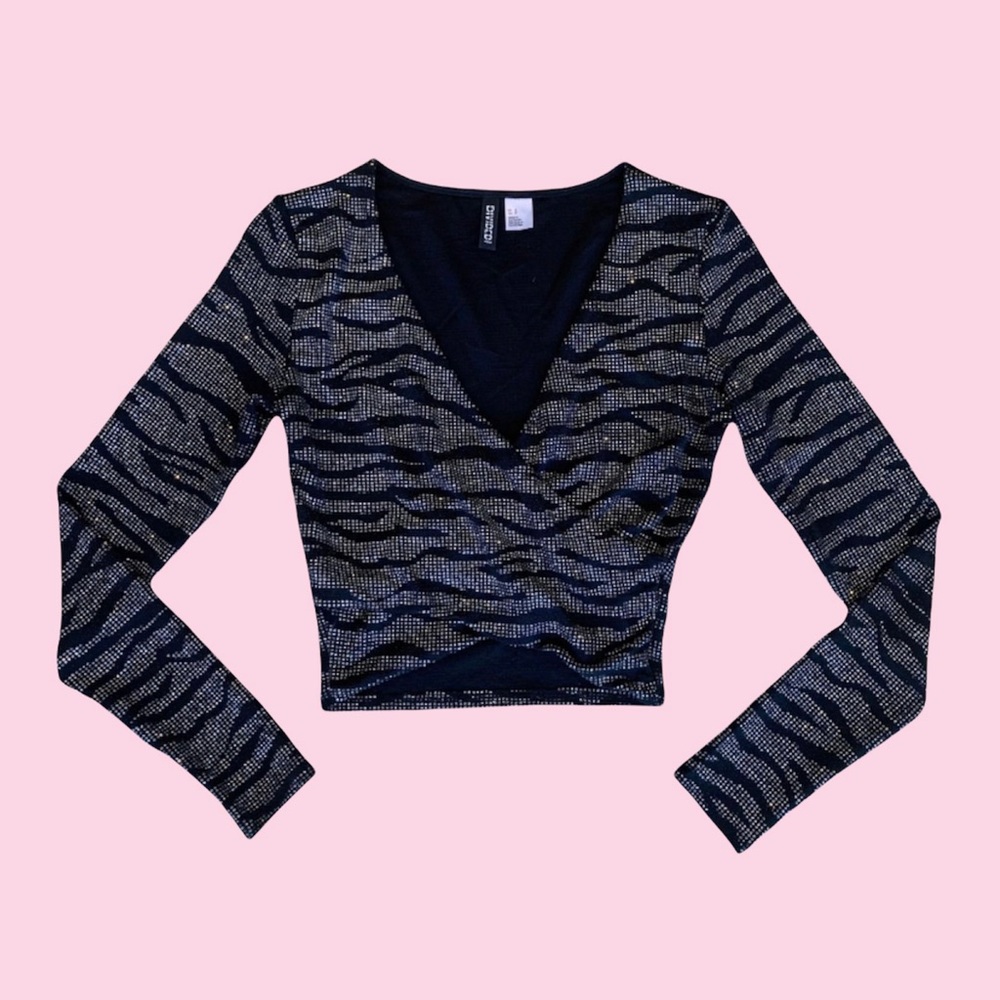 Sparkly Animal Print Cropped Long Sleeve